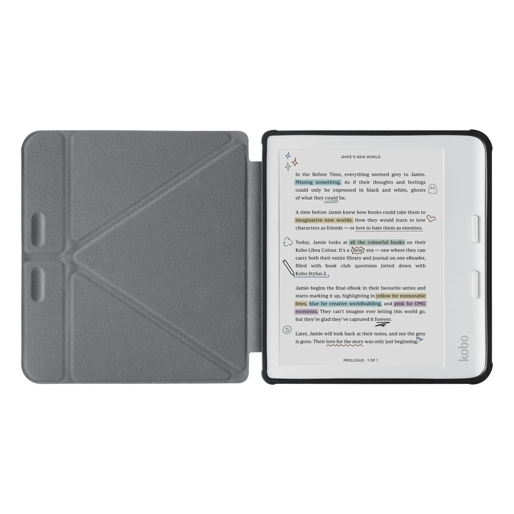 movie and keyboard stand view of personalized KOBO case and Sushi Cats design