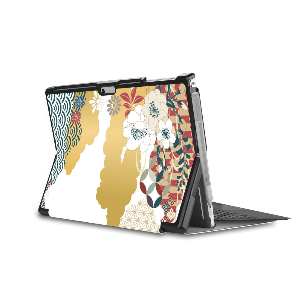 the back side of Personalized Microsoft Surface Pro and Go Case in Movie Stand View with Japanese Pattern design - swap