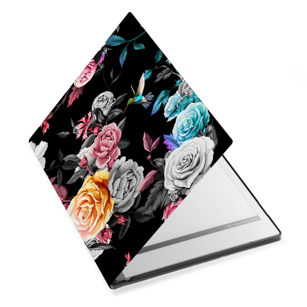The Personalized VistaCase reMarkable Pen Holder CasewithBlack Flower design adds a touch of elegance to your device.