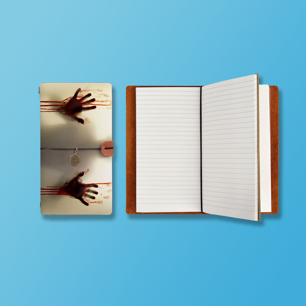 the front top view of midori style traveler's notebook with Horror design