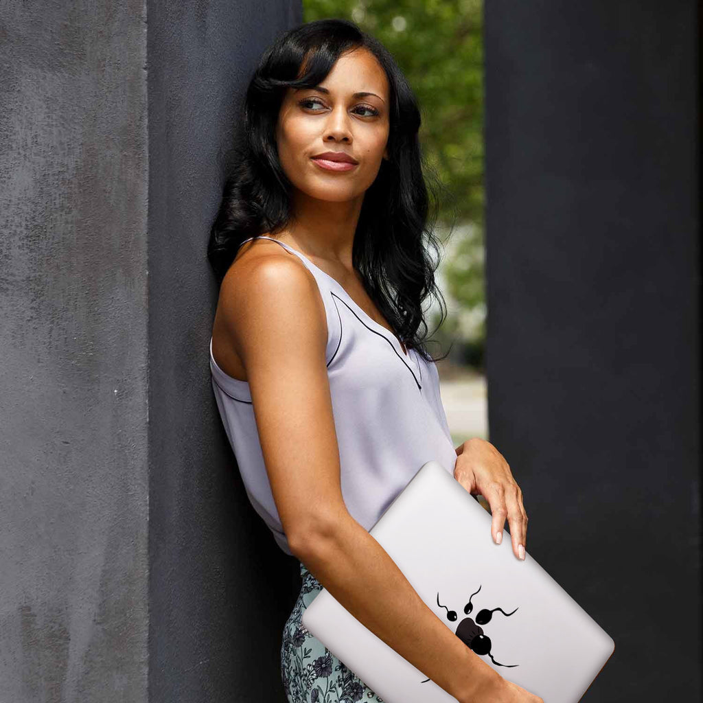 A yong girl holding personalized microsoft surface laptop case with Apple Logo Fun design