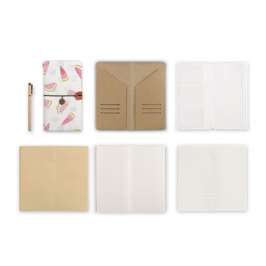 midori style traveler's notebook with Fruit Red design, refills and accessories