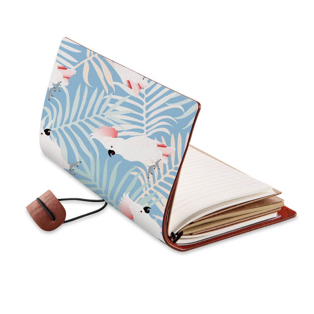 opened view of midori style traveler's notebook with Bird design