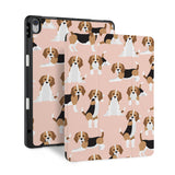 front and back view of personalized iPad case with pencil holder and Lovely Dog design