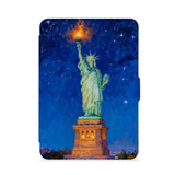 front view of personalized kindle paperwhite case with US Famous Attractions design